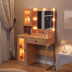 Toeletta con Specchio, Luci a 3 Modalità di Illuminazione, Prese e Porte USB Integrate, Ampi Cassetti e Mobiletto, Tavolo da Trucco per Camera da Letto