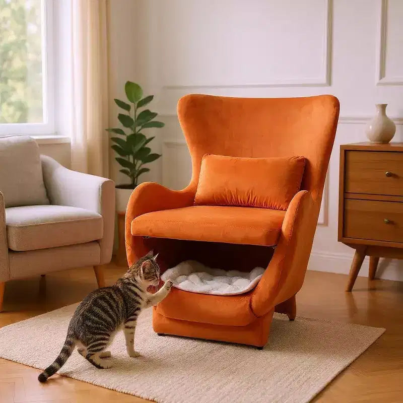 Poltrona d'accento con spazio per animali domestici, poltrona lounge in velluto 2 in 1, poltrona singola imbottita per soggiorno ufficio
