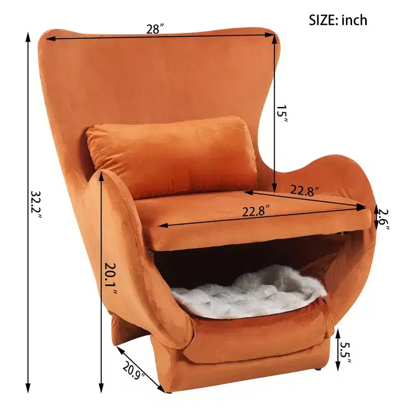 Poltrona d'accento con spazio per animali domestici, poltrona lounge in velluto 2 in 1, poltrona singola imbottita per soggiorno ufficio