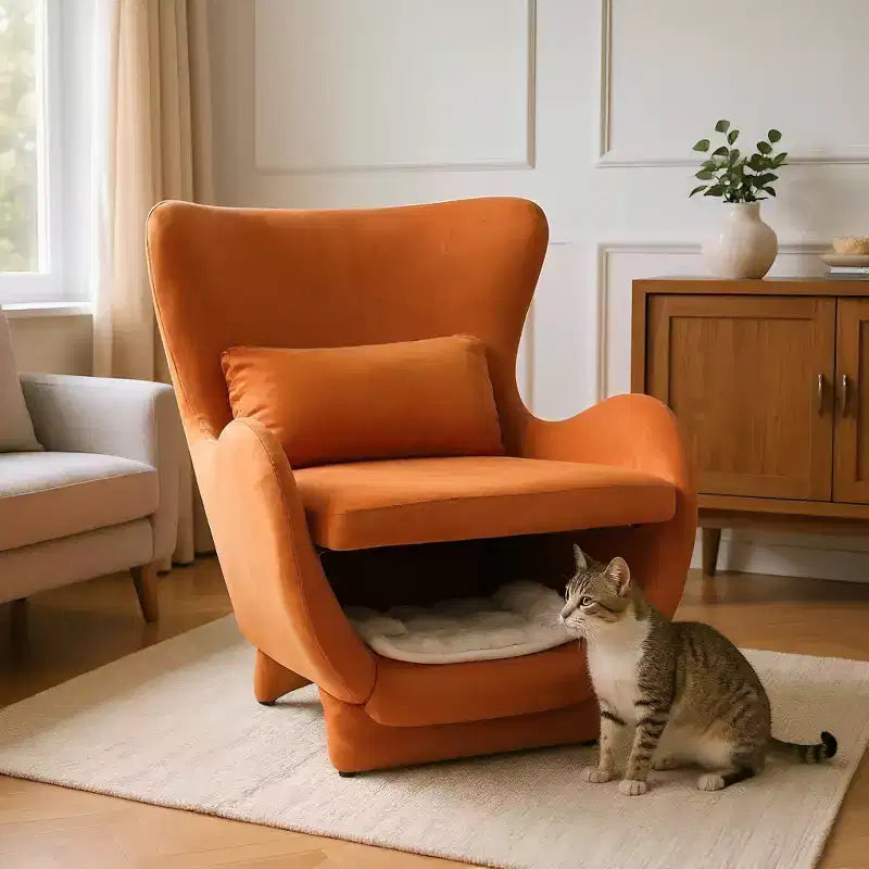 Poltrona d'accento con spazio per animali domestici, poltrona lounge in velluto 2 in 1, poltrona singola imbottita per soggiorno ufficio