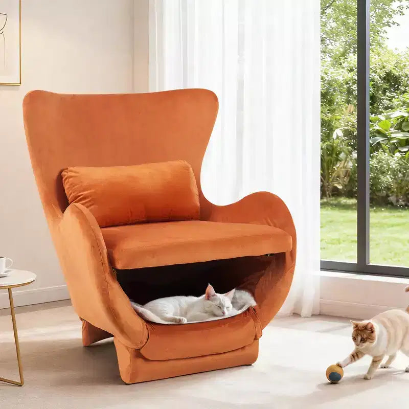 Poltrona d'accento con spazio per animali domestici, poltrona lounge in velluto 2 in 1, poltrona singola imbottita per soggiorno ufficio