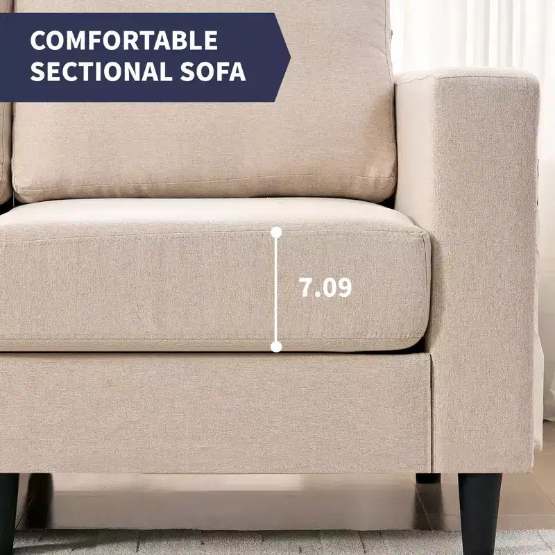 Divano sezionale modulare oversize in lino 108L, divano sezionale a L con tasca laterale, grande divano angolare a 6 posti