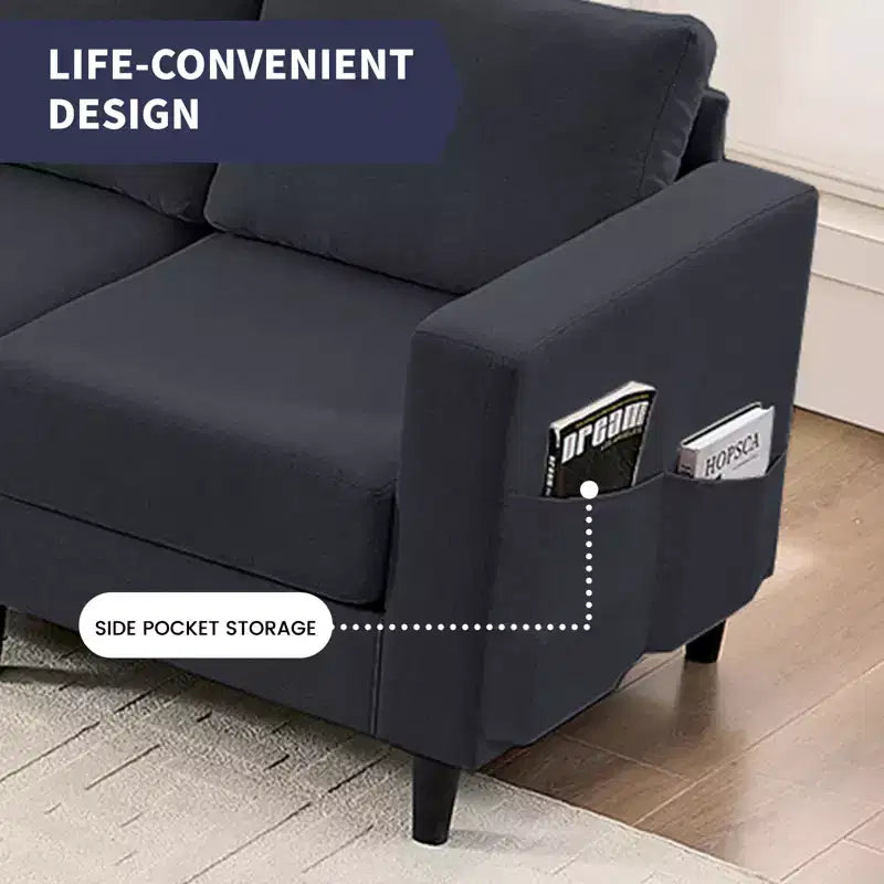 Divano sezionale modulare oversize in lino 108L, divano sezionale a L con tasca laterale, grande divano angolare a 6 posti