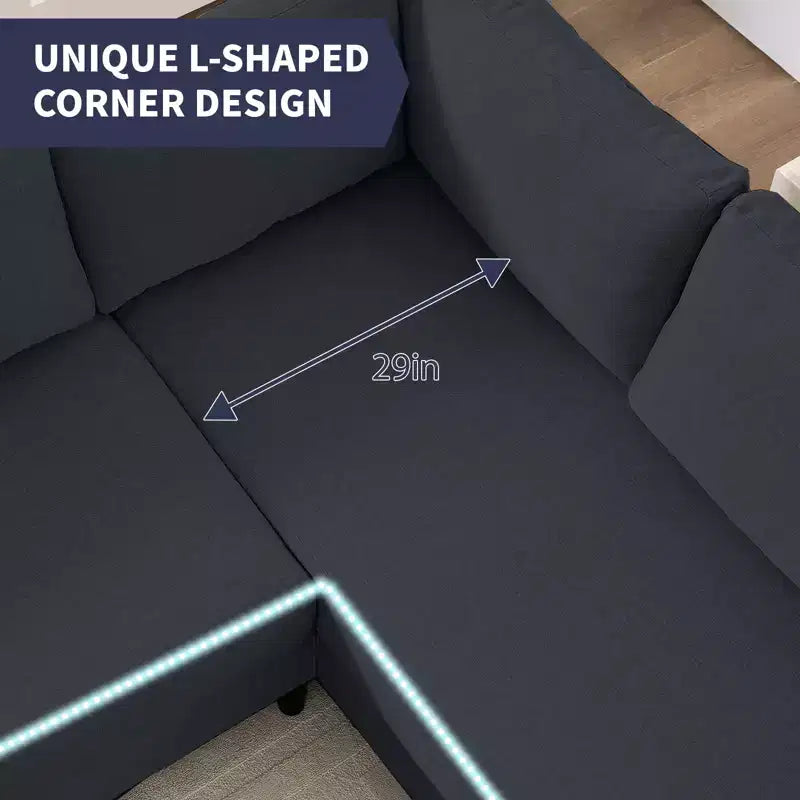 Divano sezionale modulare oversize in lino 108L, divano sezionale a L con tasca laterale, grande divano angolare a 6 posti