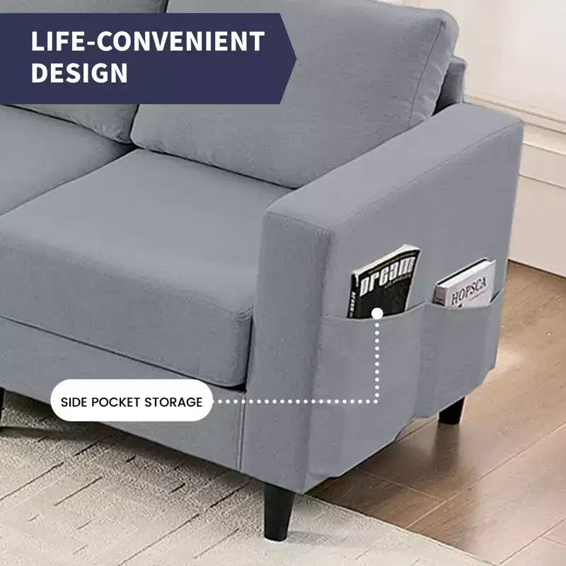 Divano sezionale modulare oversize in lino 108L, divano sezionale a L con tasca laterale, grande divano angolare a 6 posti