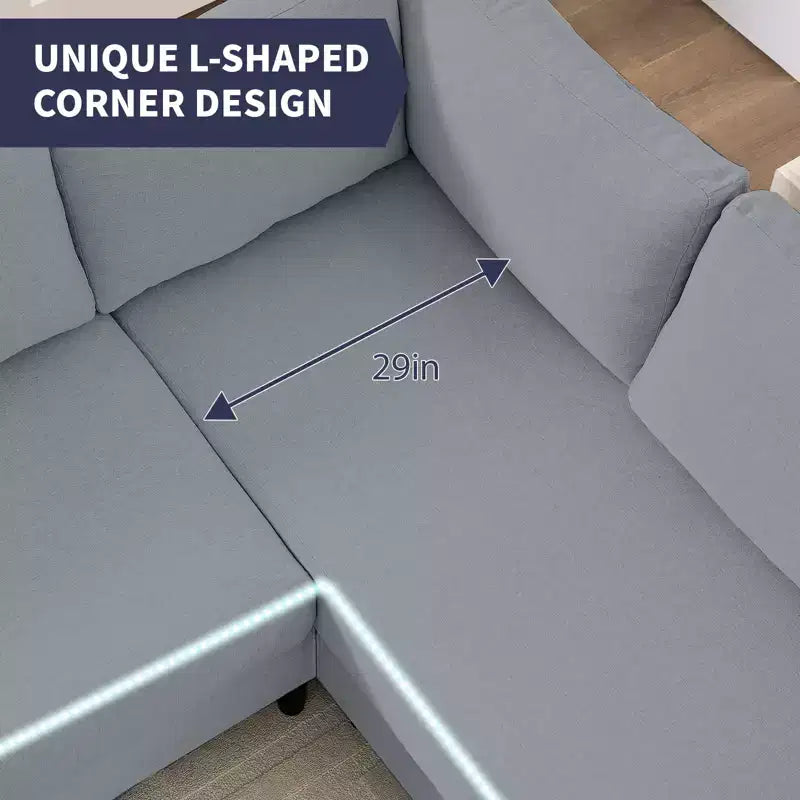 Divano sezionale modulare oversize in lino 108L, divano sezionale a L con tasca laterale, grande divano angolare a 6 posti