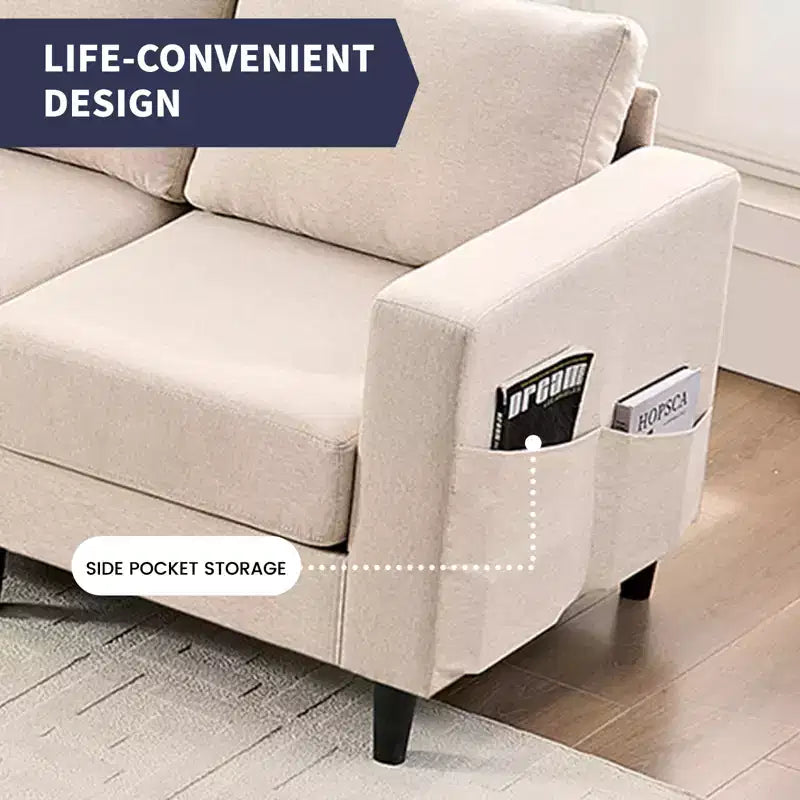Divano sezionale modulare oversize in lino 108L, divano sezionale a L con tasca laterale, grande divano angolare a 6 posti