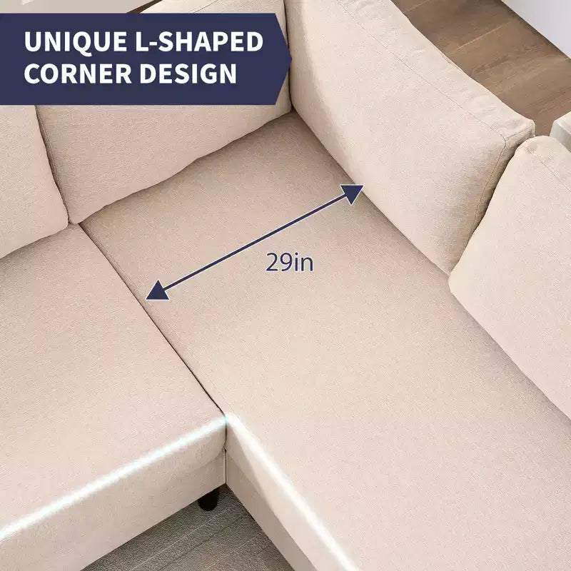Divano sezionale modulare oversize in lino 108L, divano sezionale a L con tasca laterale, grande divano angolare a 6 posti