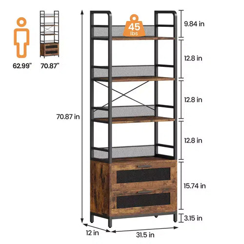 Libreria industriale a 4 ripiani, Scaffale con cassetti contenitori, Espositori alti 180 cm Libreria rustica da fattoria