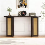 Luxystar Rattan Narrow Console Table with Oval Top and Storage for Living Room and Entran