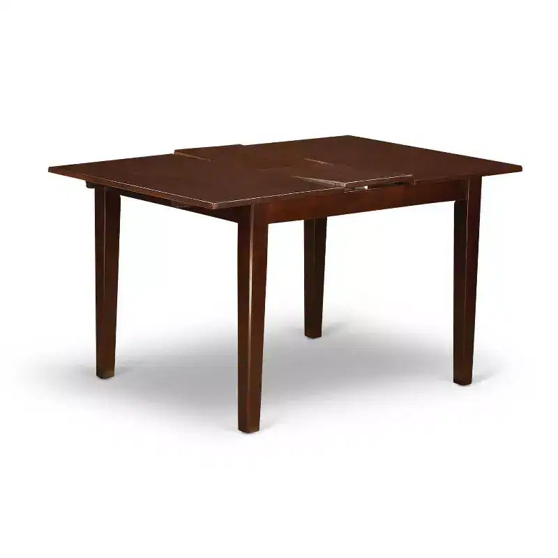 Set tavolo da pranzo 3 pezzi con piano rettangolare in legno massello finitura mogano con prolunga a farfalla