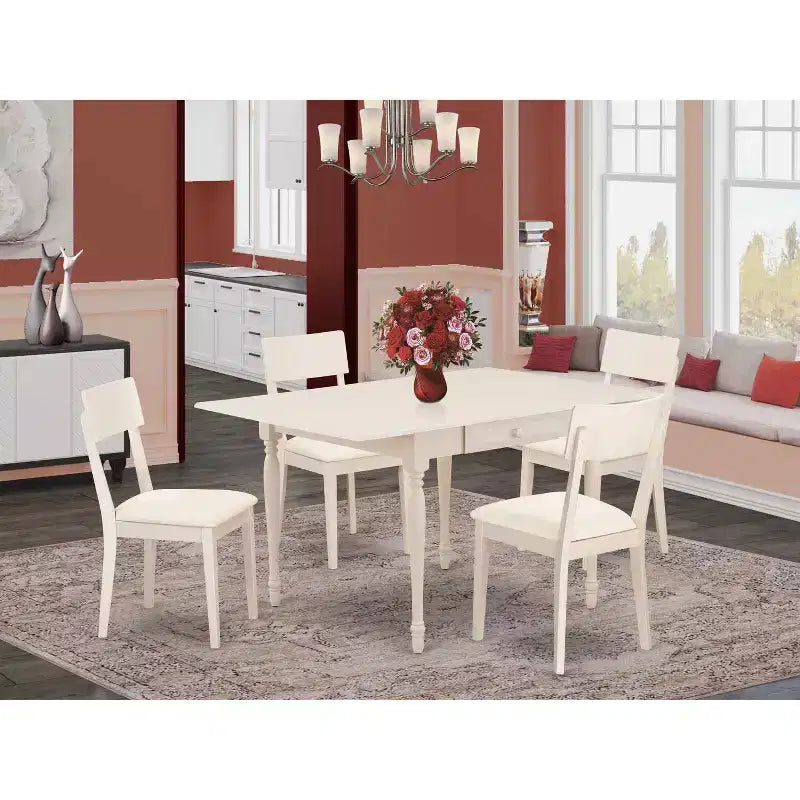 Set da pranzo da 5 pezzi in legno massello con finitura lino bianco e piano a ribalta - 4 posti a sedere