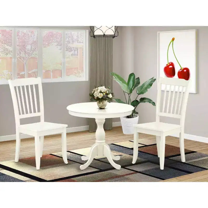 Set da pranzo 3 pezzi con piano in legno massello finitura lino bianco - 4 posti