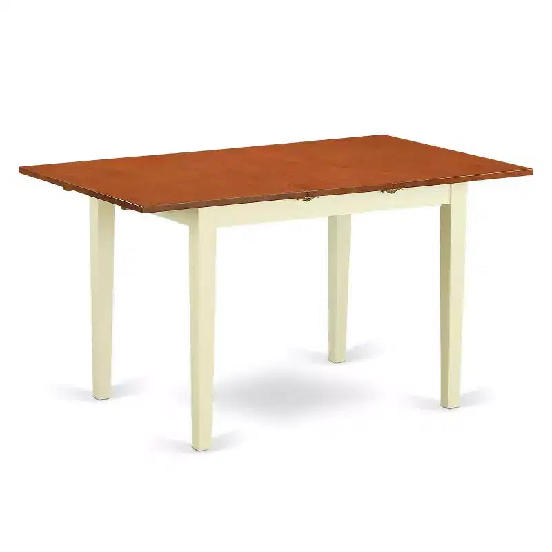 Set tavolo da pranzo con piano rettangolare in legno massello con prolunga a farfalla, finitura bianca lino, 3 pezzi