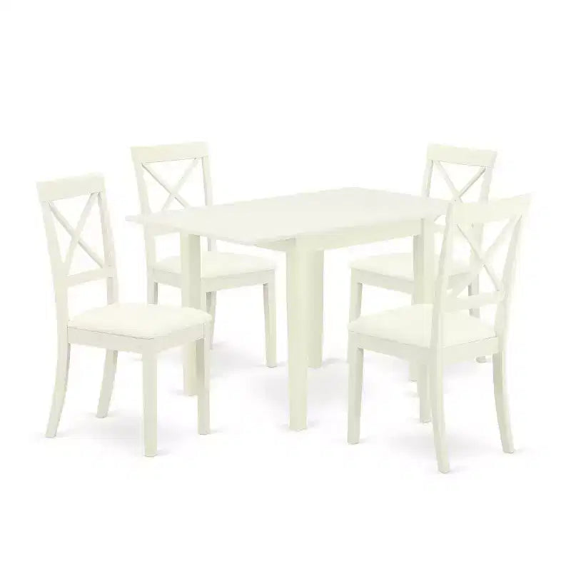 HomeStock 5-Pc Linen White Finish Solid Wood Top - Dining Room Set - Seats 4