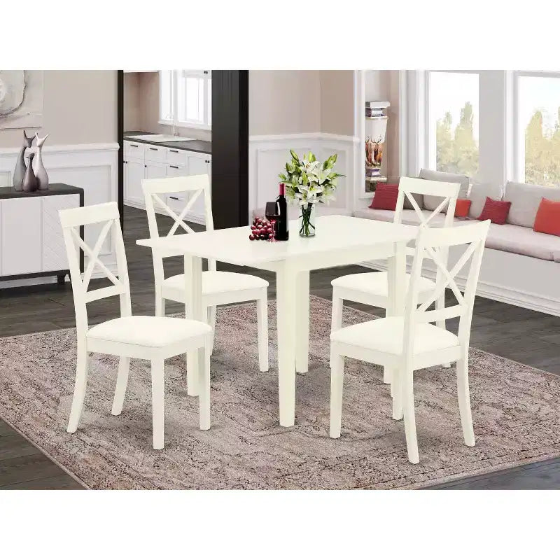 Set da pranzo 5 pezzi - Piano in legno massiccio finitura lino bianco - 4 posti