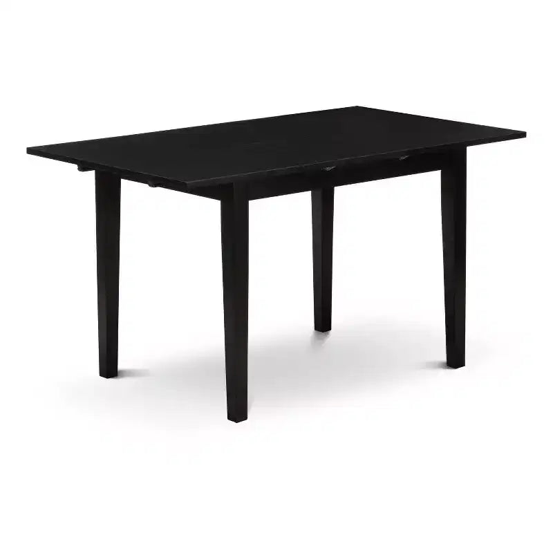 Set tavolo da pranzo 3 pezzi con piano rettangolare in legno massello finitura nera e prolunga a farfalla