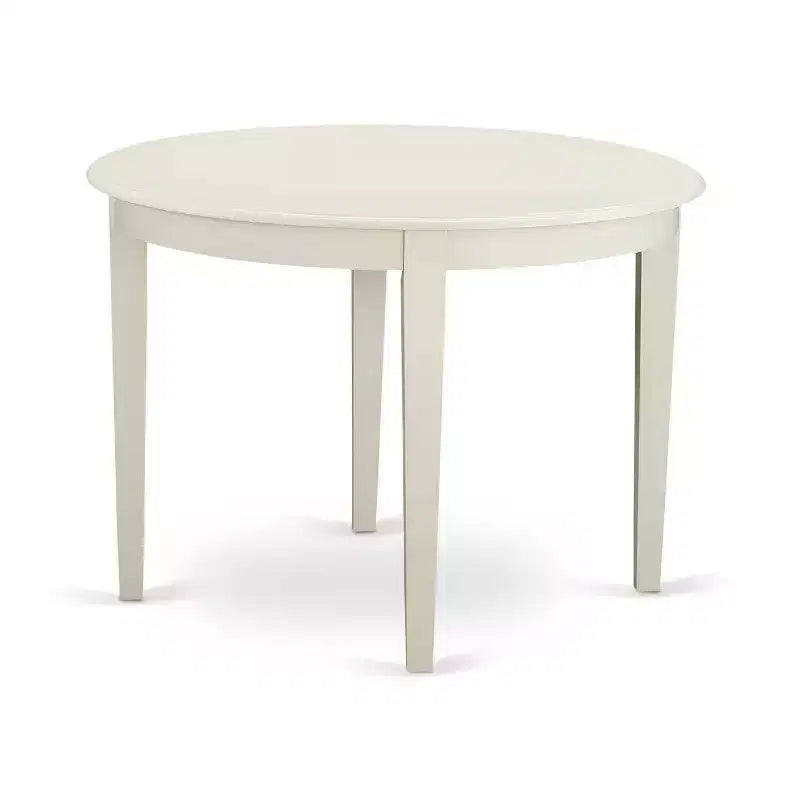 Set tavolo da pranzo 3 pezzi rotondo con piano in legno massello finitura lino bianco