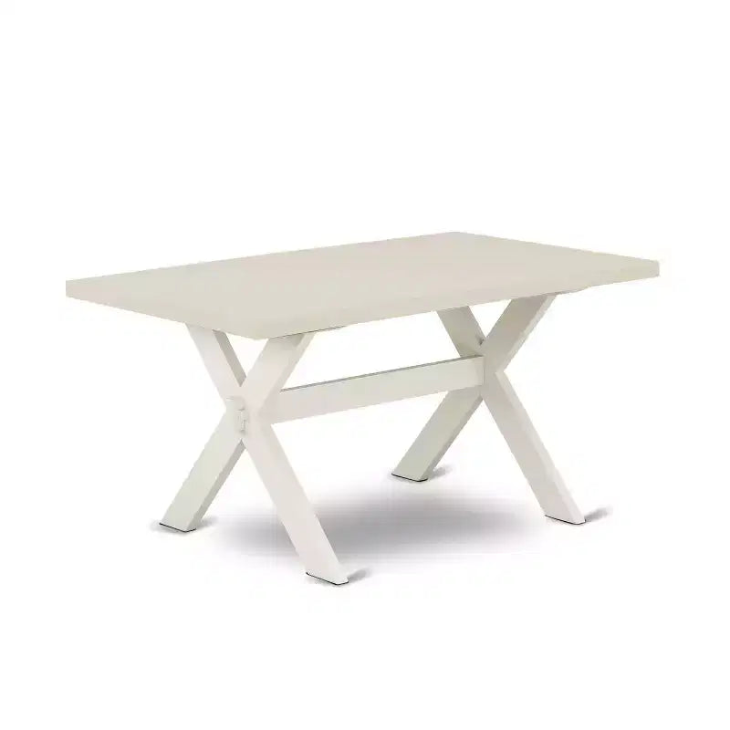 Set da pranzo 5 pezzi con tavolo in legno massello, finitura lino bianco spazzolato, e 4 sedie