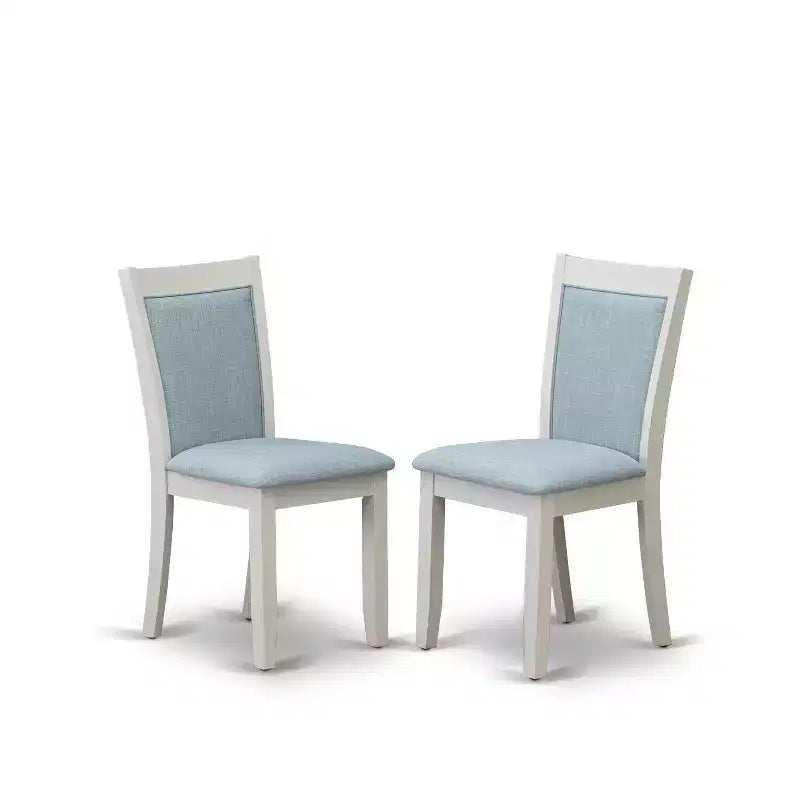 Set da pranzo 5 pezzi con tavolo in legno massello, finitura lino bianco spazzolato, e 4 sedie