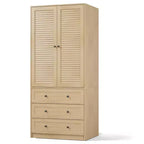 69.5 Wooden Wardrobe Armoire with 2 Louvered Doors, Freestanding Closet with Hanging Rod & Large Storage Cabinet for Bedroom, Natural