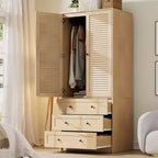 Armadio guardaroba in legno da 69,5 con 2 ante a persiana, armadio autoportante con asta appendiabiti e ampio mobile contenitore per camera da letto, naturale