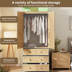 Armadio guardaroba in legno da 69,5 con 2 ante a persiana, armadio autoportante con asta appendiabiti e ampio mobile contenitore per camera da letto, naturale