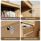 Armadio guardaroba in legno da 69,5 con 2 ante a persiana, armadio autoportante con asta appendiabiti e ampio mobile contenitore per camera da letto, naturale
