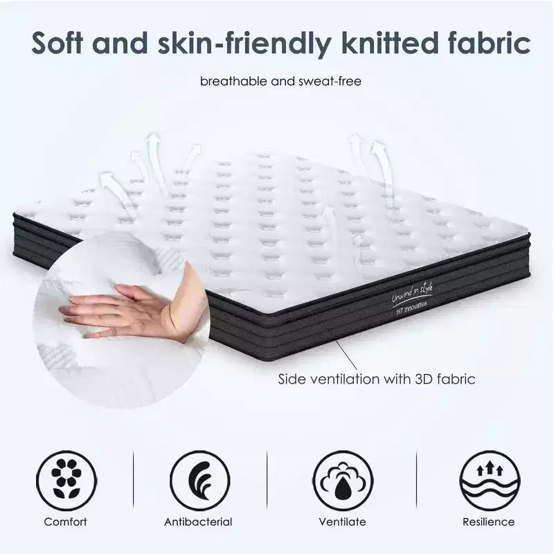 Materasso Ibrido Matrimoniale da 8 Pollici con Memory Foam, Molle Insacchettate, Media Rigidità