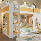 Polibi Kids Castle Loft Bunk Bed with Windows, Doors & Convertible Lower Play or Sleep Space