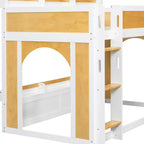 Castello a soppalco per bambini con finestre, porte e spazio inferiore convertibile per gioco o riposo