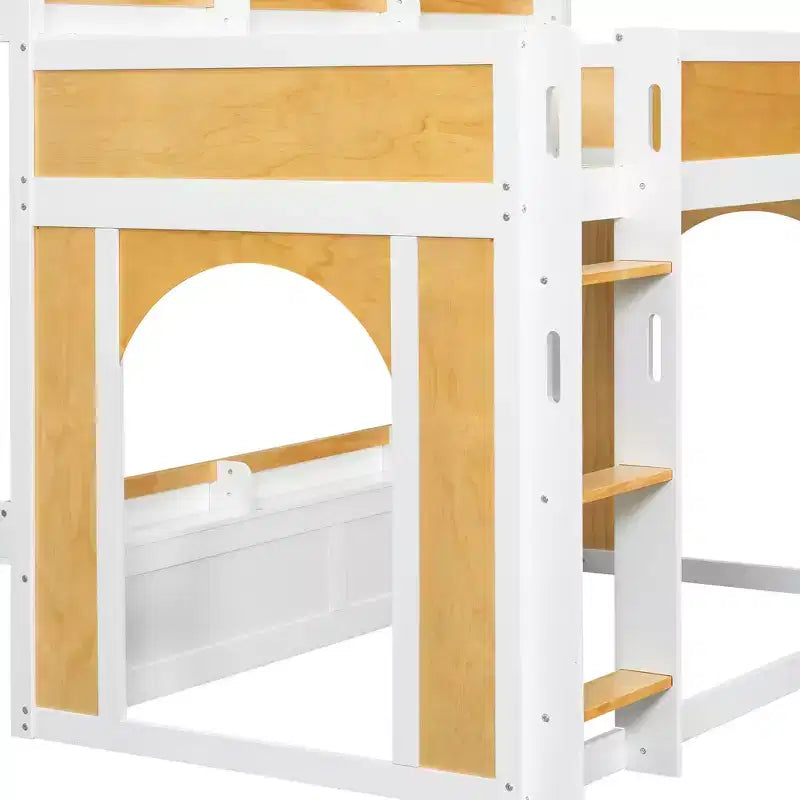 Castello a soppalco per bambini con finestre, porte e spazio inferiore convertibile per gioco o riposo