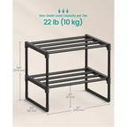 Scarpiera impilabile a 2 livelli, organizer per scarpe in metallo da 37,6 cm con capacità di 10 kg per livello, verticale e reversibile per ingresso, nero