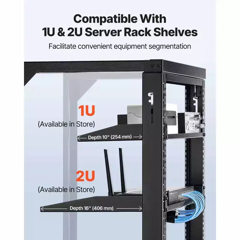 Armadio rack da muro 15U, capacità di carico massima 150 libbre, rack di rete a telaio aperto con rotazione a 180 gradi, acciaio al carbonio, nero