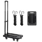 VEVOR Folding Hand Truck, 500 lbs Load Capacity, Collapsible Luggage Cart with 6 Wheels, 2 Elastic Ropes & Expandable Base, Black