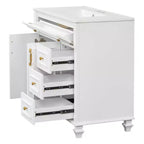 Mobile bagno 36" con lavabo, mobile bianco, cassetto a ribalta, 3 cassetti, 2 ante con chiusura ammortizzata, MDF in legno massello, ferramenta dorata