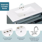 Mobile bagno 36" con lavabo, mobile bianco, cassetto a ribalta, 3 cassetti, 2 ante con chiusura ammortizzata, MDF in legno massello, ferramenta dorata