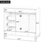 Mobile bagno 36" con lavabo, mobile bianco, cassetto a ribalta, 3 cassetti, 2 ante con chiusura ammortizzata, MDF in legno massello, ferramenta dorata