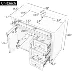 Mobile bagno 36" con lavabo, mobile bianco, cassetto a ribalta, 3 cassetti, 2 ante con chiusura ammortizzata, MDF in legno massello, ferramenta dorata