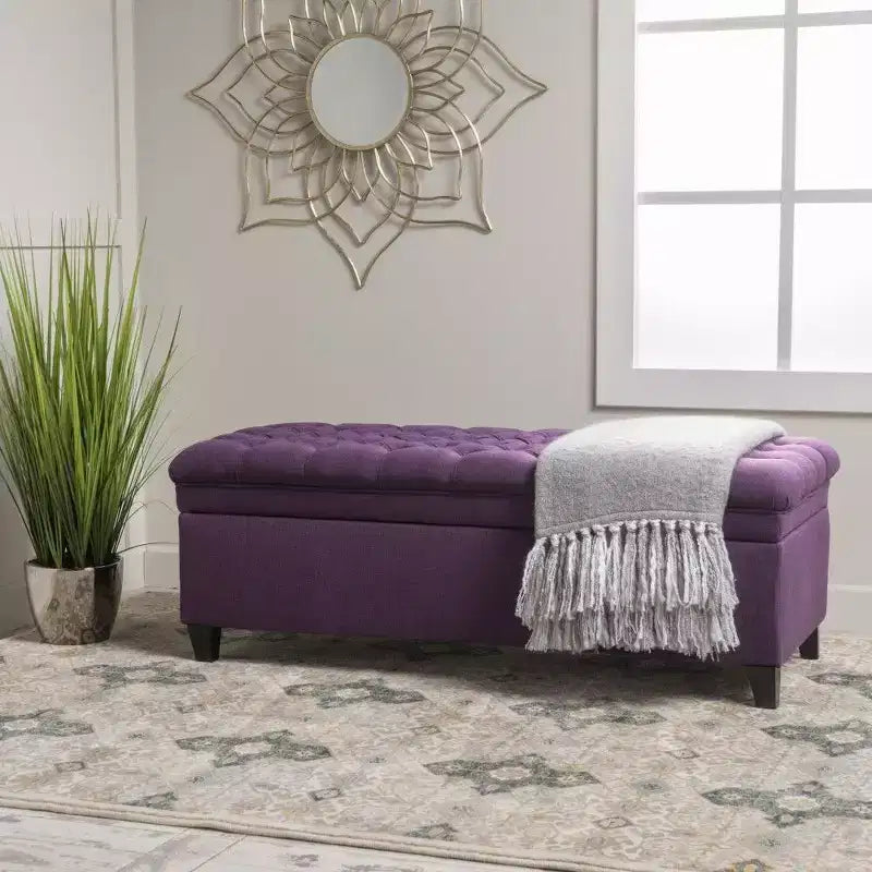 Panca portaoggetti 50, Panca ottomana con parte superiore sollevabile per il fondo del letto, Ottomana per soggiorno, ingresso