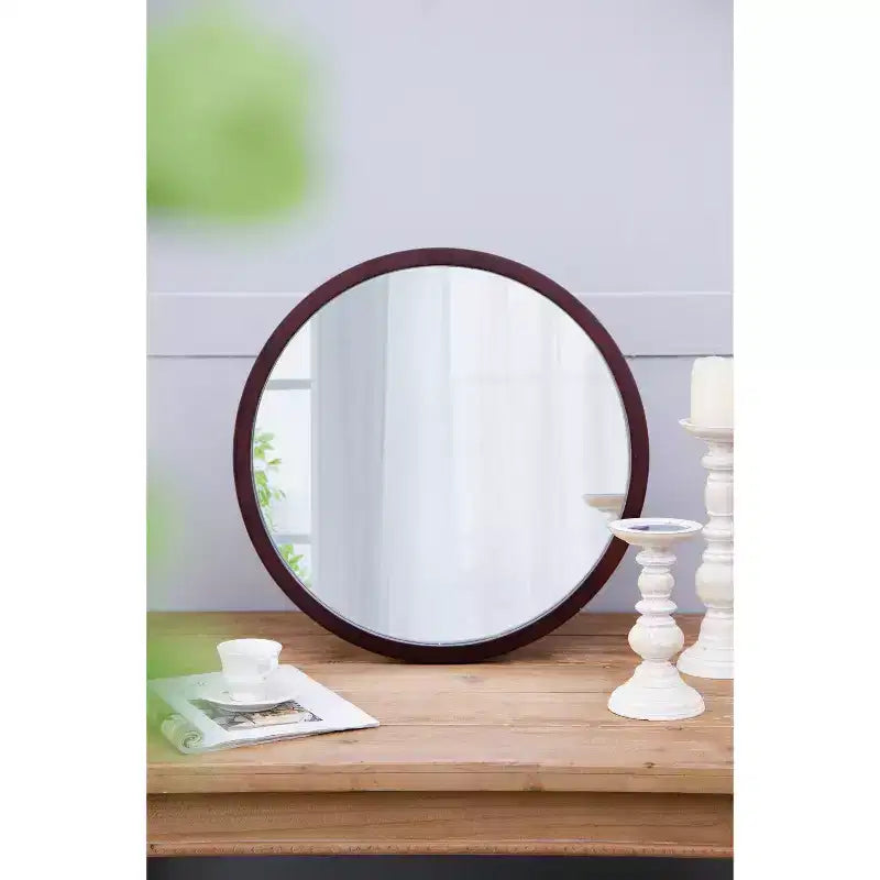 Specchio da parete rotondo da 20x20 pollici con cornice in legno, stile moderno per bagno e camera da letto