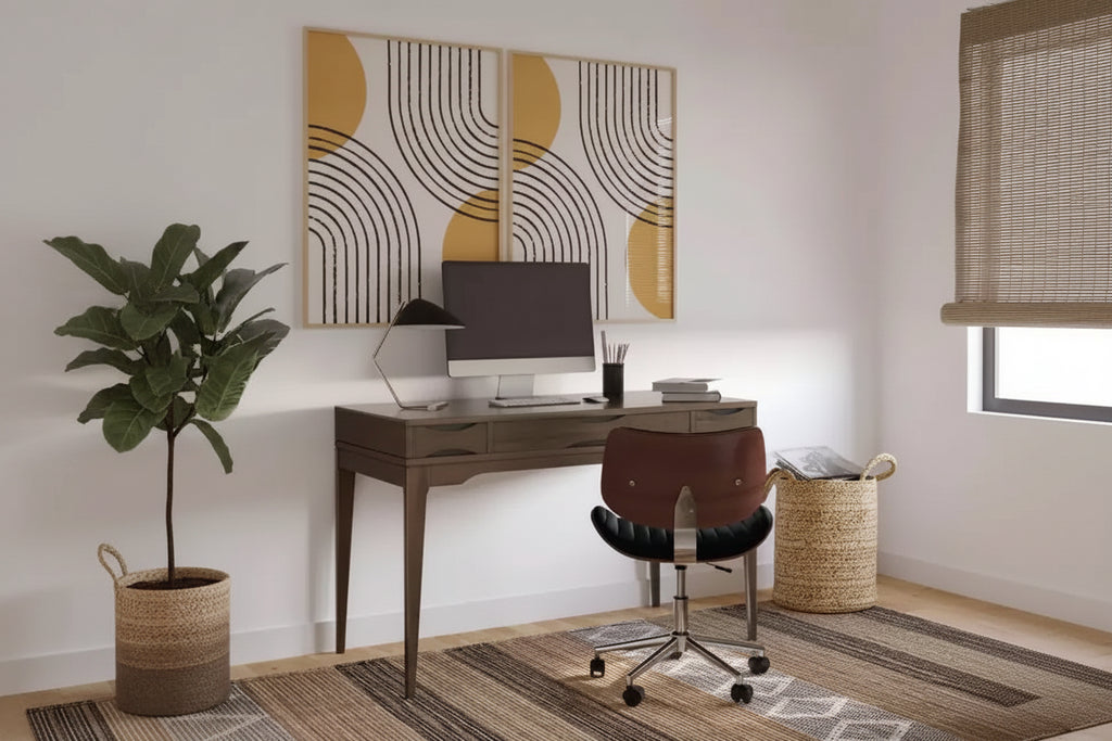 Scrivania Pearson Small Marrone Noce -: 48" Stile Direzionale, Vassoio Tastiera, Cassettiera Portadocumenti