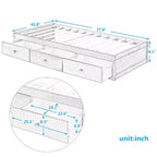 Letto a piattaforma singolo, struttura letto in legno con 3 cassetti