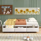 Letto a piattaforma singolo, struttura letto in legno con 3 cassetti