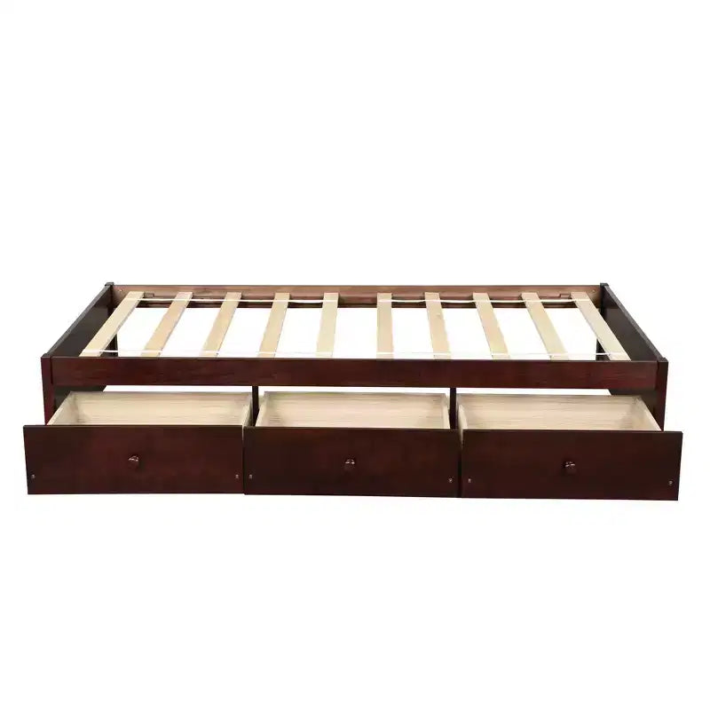 Letto a piattaforma singolo, struttura letto in legno con 3 cassetti