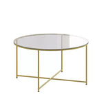 Emma and Oliver Glass Living Room Coffee Table with Crisscross Metal Frame